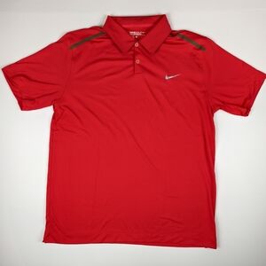 Nike Golf Tour Performance Red Polo Men L Dri-Fit Ventilated Neck Air Holes